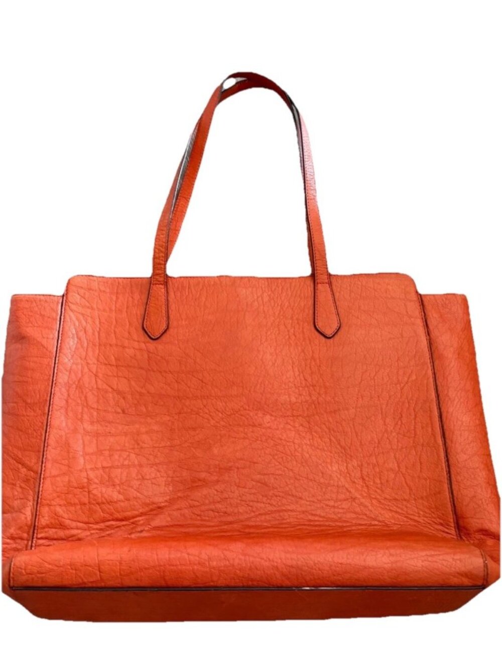 Lodis Large Orange Leather Tote Bag With Hexagon Print Interior